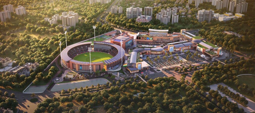 Bharat Future City Hyderabad proposed mega cricket stadium near Adibatla and Mucherla.